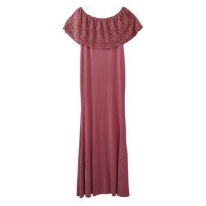 Molliya Rose Pink Lace Overlay Off-Shoulder Maxi Dress Size L, NWT.